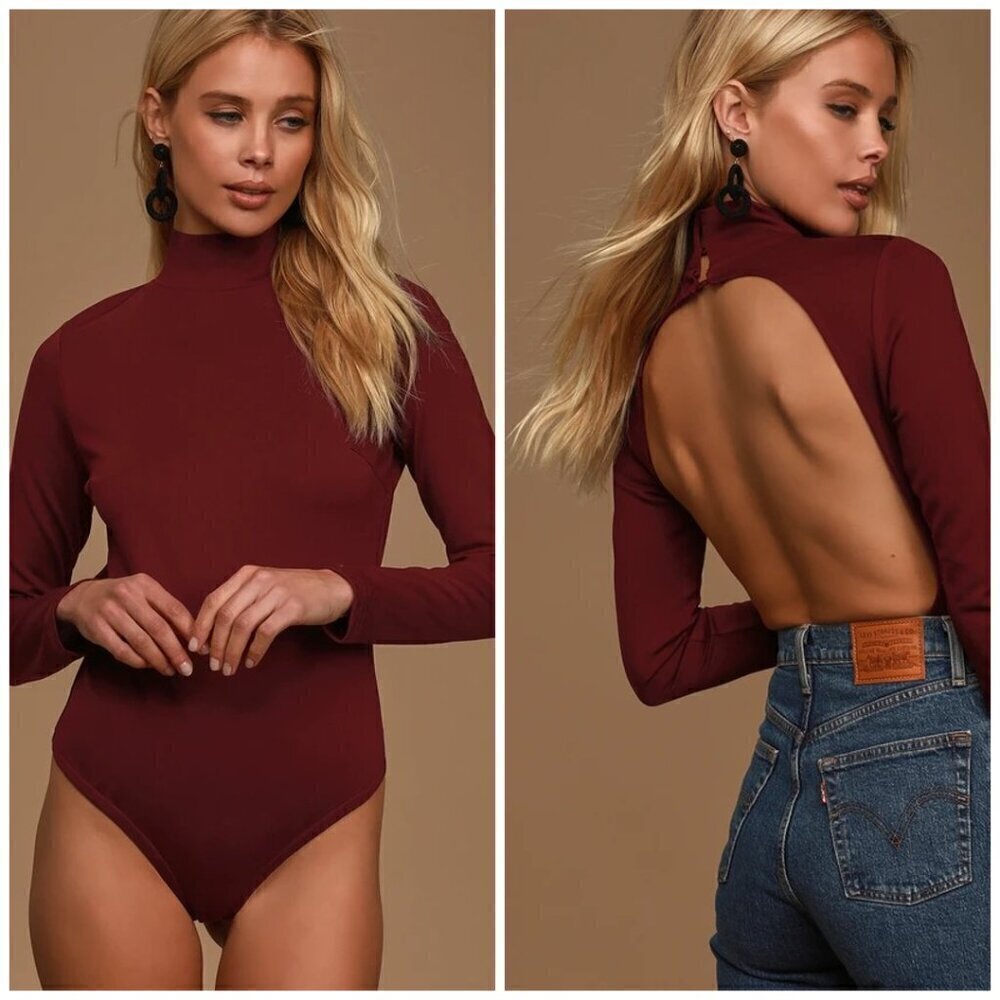 Lulu's Burgundy Long Sleeve Bodysuit